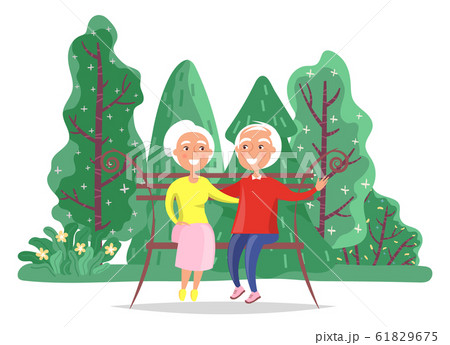Dating of Grandparents Hugging on Bench Vector 61829675
