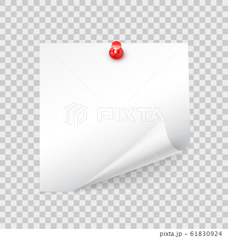 Square sheet of paper with a curled corner pins with a pushpin realistic vector template for 61830924