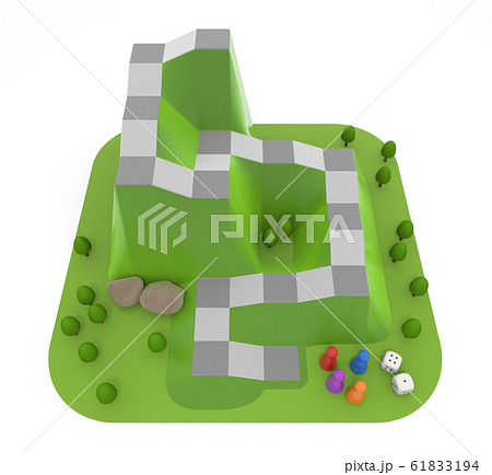 山をイメージしたボードゲーム 立体的なサイコロゲーム 3dイラストのイラスト素材