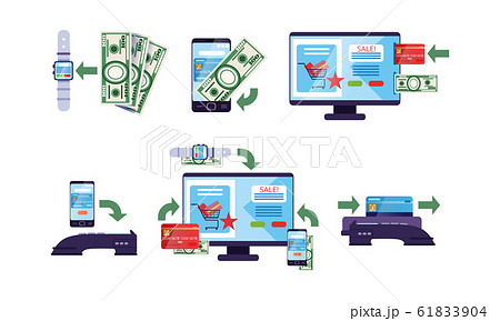Online Banking and Payment Methods Collection, Financial Transactions via Digital Gadgets, Protection Money Transfer Technology Vector Illustration 61833904