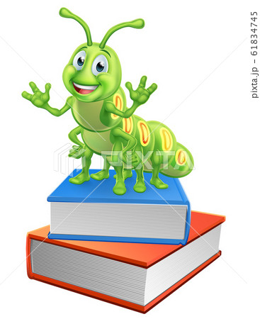Bookworm Caterpillar Worm on Book Stack 61834745