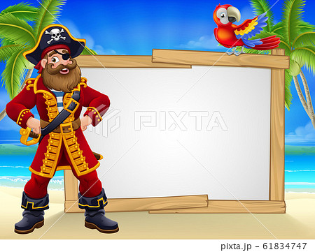 Pirate Captain Beach Sign Cartoon 61834747