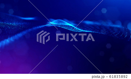 Microworld or sci-fi theme. 3d rendering background of glowing particles that form curved lines and 3d surfaces, grid with depth of field, bokeh. Blue version 12 Microworld or sci-fi theme. 3d rendering background of glowing particles that form curved lines and 3d surfaces, grid with depth of field, bokeh. Blue version 12 61835892