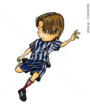 シュートを決める瞬間のサッカー少年のイラスト素材