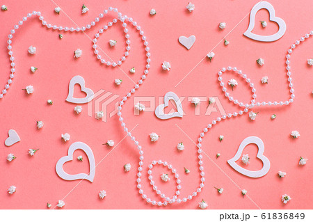 Spring composition with flowers, hearts and pearls Spring composition with flowers, hearts and pearls 61836849