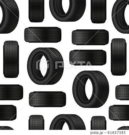 Realistic 3d Detailed Car Tires Seamless Pattern Background. Vector 61837385
