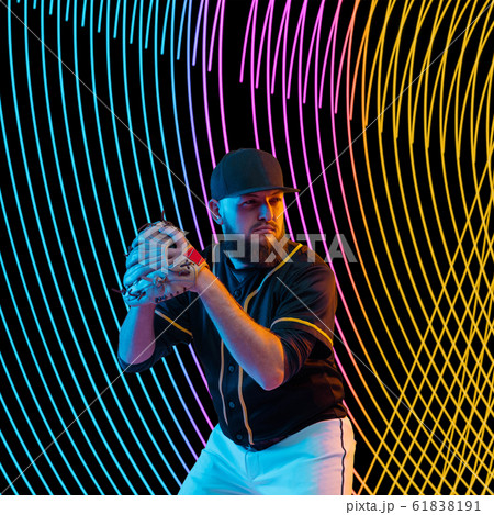 Creative sport and neon waves on dark neon lighted line background Creative sport and neon waves on dark neon lighted line background 61838191