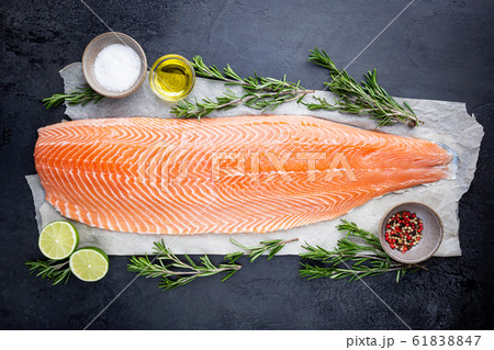 Raw salmon or trout sea fish Raw salmon or trout sea fish 61838847