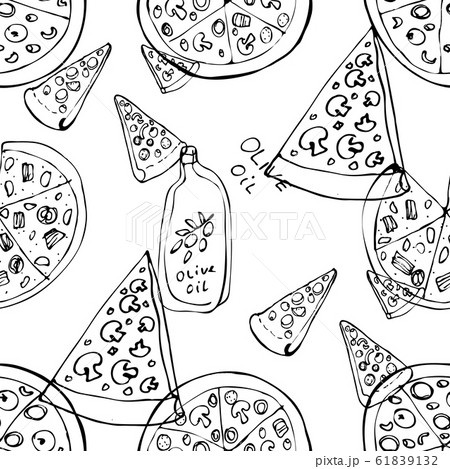 Seamless pattern with hand drawn pizza slices. Seamless pattern with hand drawn pizza slices. 61839132