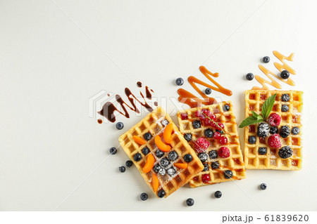 Flat lay composition with waffles and different Flat lay composition with waffles and different 61839620
