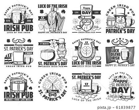 Patricks Irish holiday icons, pub signs 61839877