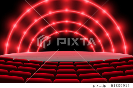 red neon light on the stage with chair in the hall 61839912