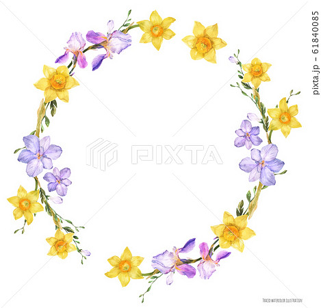 Decorative watercolor wreath with spring flowers Decorative watercolor wreath with spring flowers 61840085