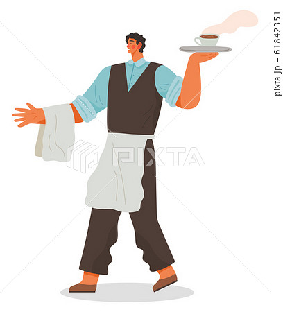 Waiter Serving Clients Carrying Tray With Orderのイラスト素材