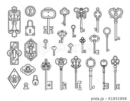 Vintage Locks And Keys Sketch Keyhole のイラスト素材