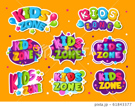 Kids zone logo. Colored emblem for game children room playing zone vector decor style labels 61843377