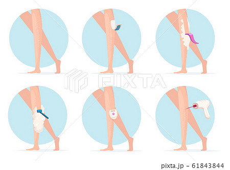 Girl hair removal. Shaving waxing and laser depilation cosmetology concept beauty salon equipment female body vector cartoon set 61843844