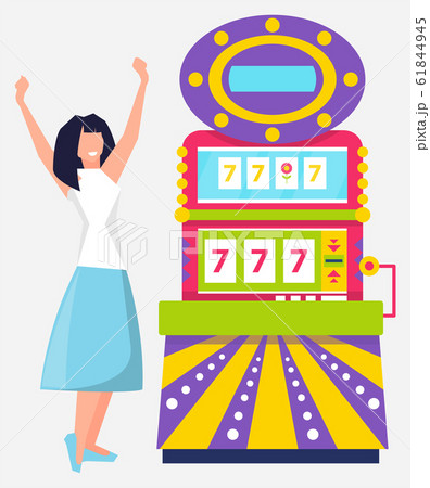 Happy Woman Winning, Game Machine, 777 Luck Vector 61844945