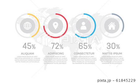 Set of orange and red, blue, gray elements for infographic with world map presentation slides. Set of orange and red, blue, gray elements for infographic with world map presentation slides. 61845229