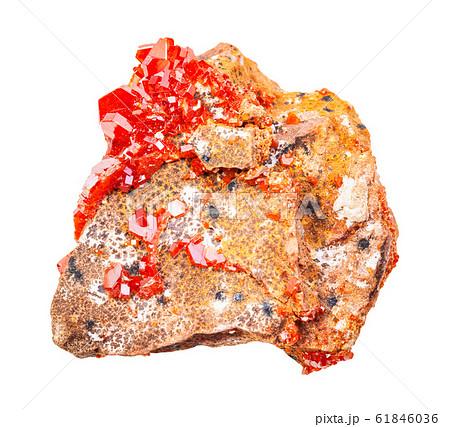 druse of Vanadinite crystals on rock isolated 61846036