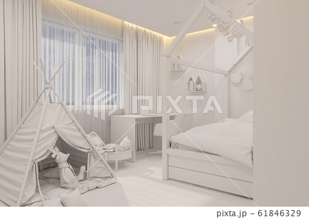 The interior design girl playroom and bedroom in the Scandinavian style 61846329