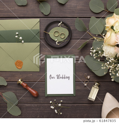 Marriage day composition with shoes, pink roses flowers bridal bouquet Marriage day composition with shoes, pink roses flowers bridal bouquet 61847835