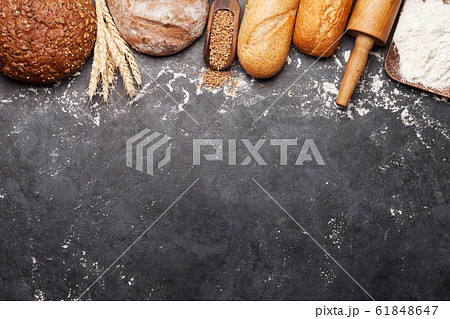 Various bread with wheat, flour and cooking 61848647