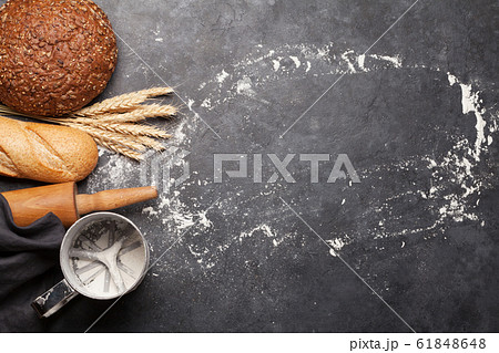 Various bread with wheat, flour and cooking Various bread with wheat, flour and cooking 61848648