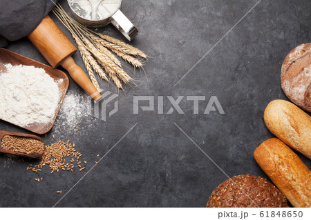 Various bread with wheat, flour and cooking Various bread with wheat, flour and cooking 61848650