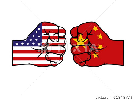 Trade war of China and USA, hands with flags Trade war of China and USA, hands with flags 61848773