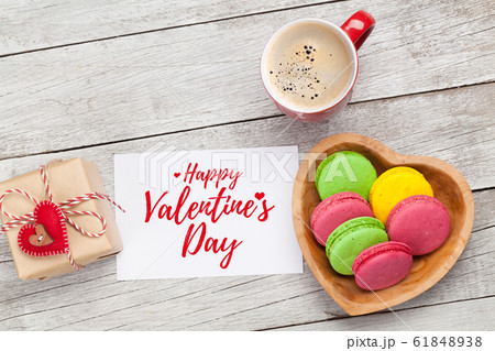 Valentines day card with gift, cookies and coffee 61848938