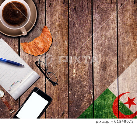 Coffee with the notepad and phone Coffee with the notepad and phone 61849075