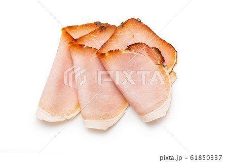 Sliced smoked ham. Tasty pork meat. 61850337