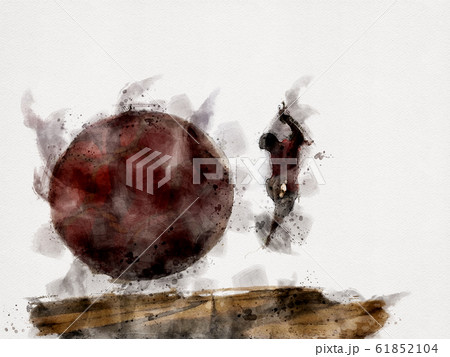 Watercolor painting football player kicking ball. Watercolor painting football player kicking ball. 61852104