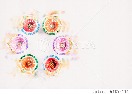 Watercolor painting Happy Diwali - Clay Diya lamps Watercolor painting Happy Diwali - Clay Diya lamps 61852114