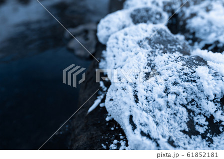 Frozen grass covered with hoarfrost on the banks 61852181