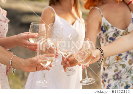 The company of female friends enjoys a summer 61852333