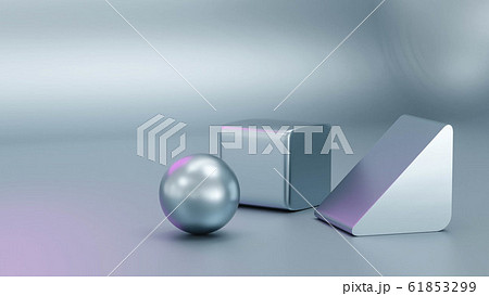 Colorful metalic glossy abstract geometric figures. blue colored cubes and balls 3d illustration render. 61853299