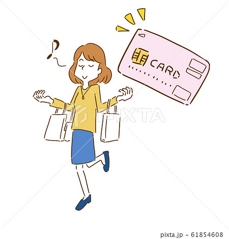 ショッピング 買い物 女性 クレジットカード 手書き風のイラスト素材