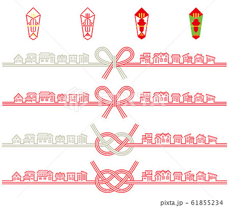 熨斗紙の素材セット 水引とのし 家だけの並びのイラスト素材