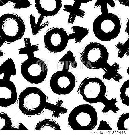 Signs of gender seamless pattern of brushstrokes. Vector monochrome grunge texture from the symbols 61855438