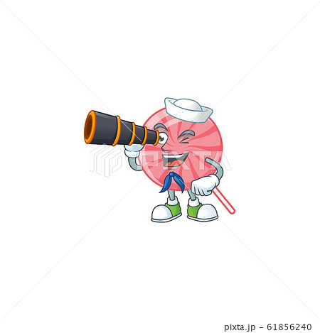 Pink round lollipop cartoon happy Sailor style with binocular 61856240