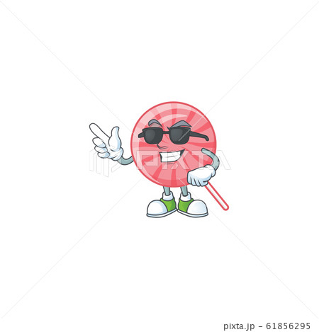 Super cool pink round lollipop character wearing black glasses 61856295