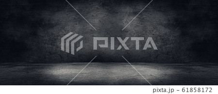 Abstract Black and White of Studio dark room black concrete grunge wall with concrete floor. 61858172