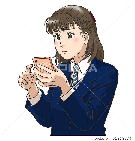 スマホを使う女子高校生のイラスト素材