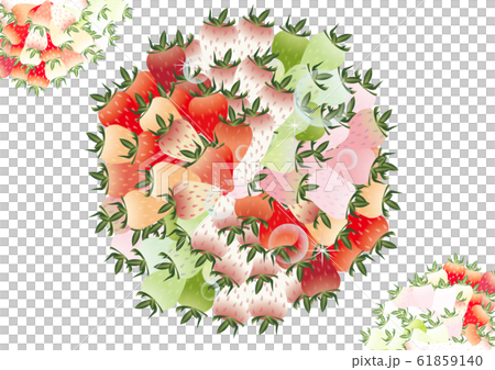 カラフルないちご一面に広がるいちごの丸いオブジェのイラスト長方形背景素材 61859140