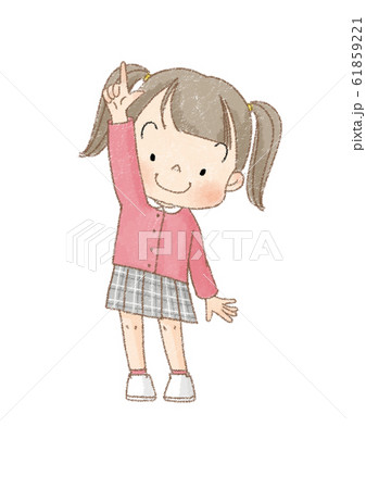 女の子 全身正面 上指さし (茶線) 女の子 全身正面 上指さし (茶線) 61859221