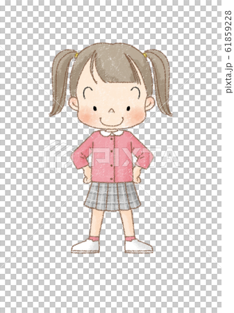 女孩全身前側手放在腰上（棕線） 61859228
