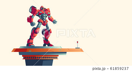 Red robot transformer alien invader on spaceship Red robot transformer alien invader on spaceship 61859237