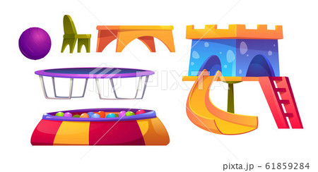 Playroom in kindergarten with slide and trampoline 61859284